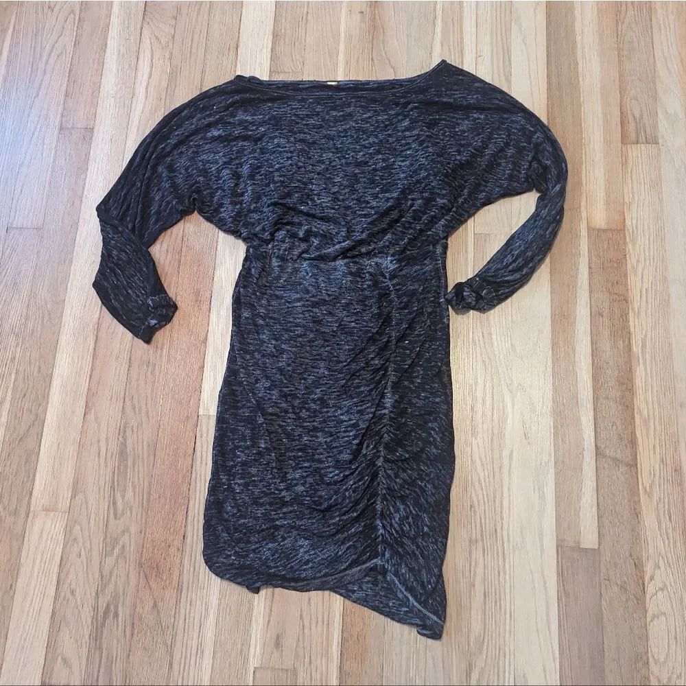 Free People Black Grey burnout bodycon long sleeve ruched dress